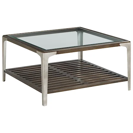 Transitional Square Cocktail Table with Glass Top